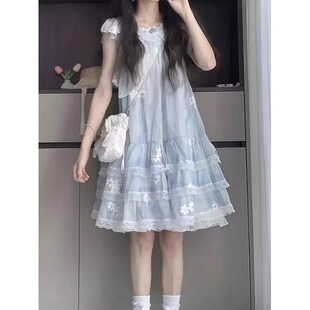 少女甜美可爱A字公主裙夏仙女蛋糕裙初高中学生法式温柔风连衣裙