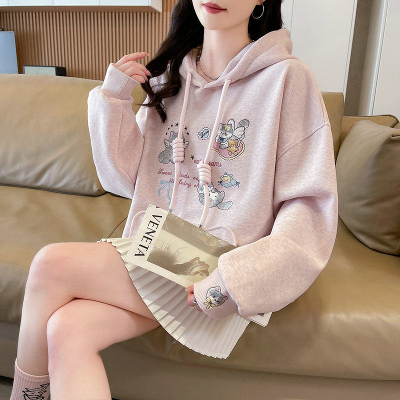 春秋新款洋气学院风卫衣女宽松百搭初高中学生可爱减龄连帽衫卫衣