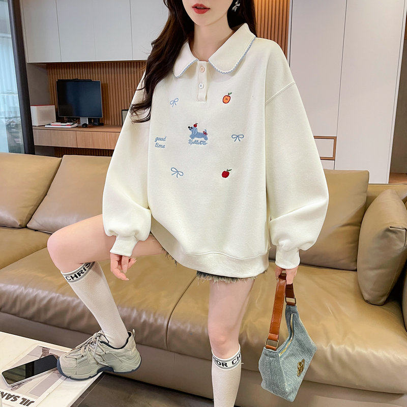 少女宽松休闲娃娃领卫衣春秋新款初高中学生潮流时尚可爱刺绣上衣