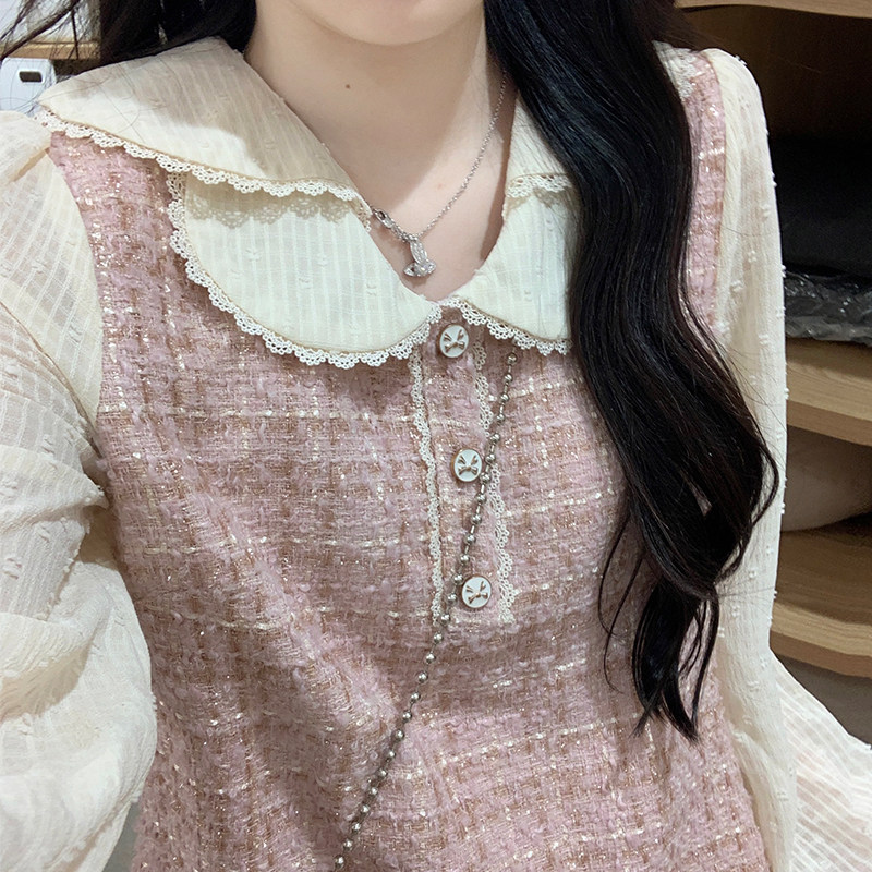 高中生甜美气质中短裙秋2024新款少女初中学生高级感小香风连衣裙