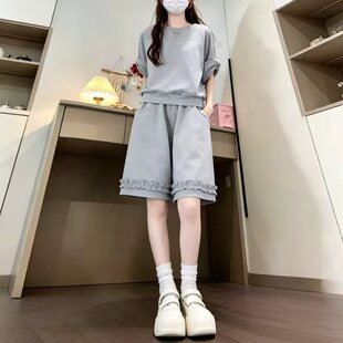 夏季时尚韩系爆款套装女2026初高中学生设计感卫衣阔腿短裤两件套