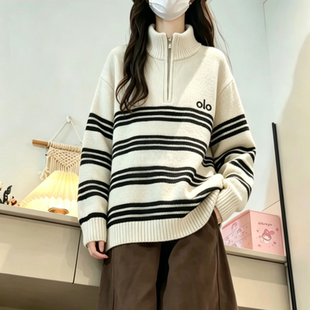 秋冬新款学院风半拉链毛衣女初高中大学生宽松时尚立领针织衫卫衣