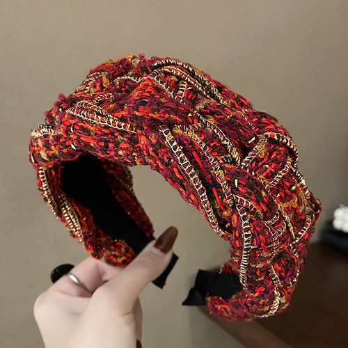 秋冬小香风针织毛呢宽边发箍女款
