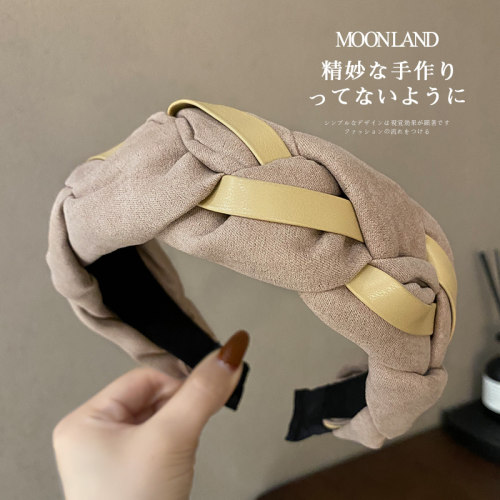 秋冬麂皮绒编织宽边发箍女高颅顶