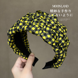 宽边编织格子发箍女款高级感洋气时尚发卡日常外戴遮白发洗脸头箍