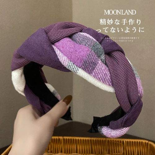 秋冬复古格纹编织宽边发箍女日常