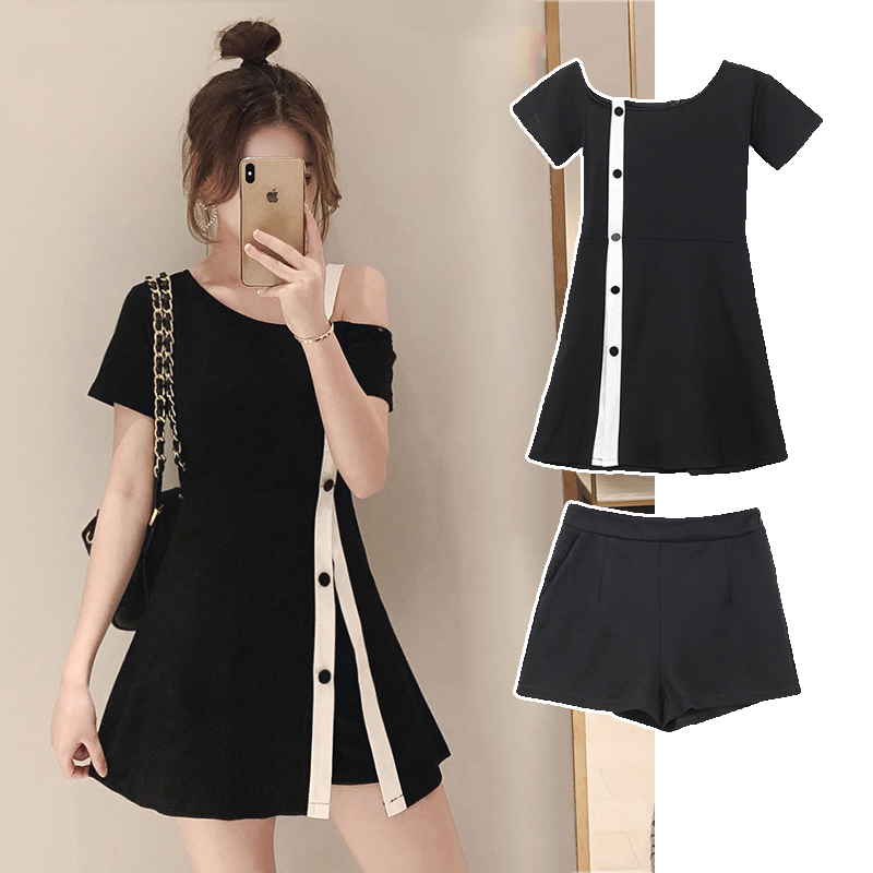 Summer new fashion women's wear big size foreign style slightly fat and thin two piece suit dress age reduction