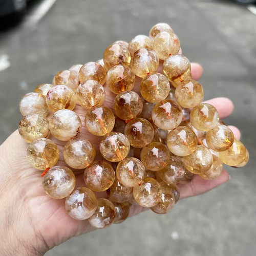 正品7A天然黄塔晶圆珠手链黄水晶