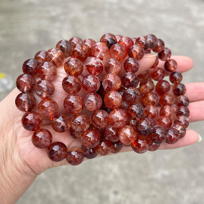 正品7A天然牛血红红胶花水晶手链