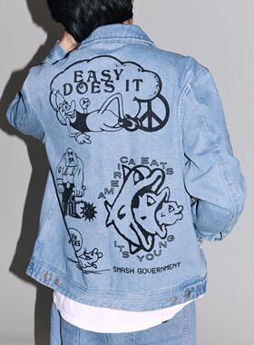 现货 Obey Dream Team Denim Jacket 满印插画拉链牛仔夹克外套潮