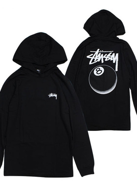 Stussy 8 Ball Stipple LS Hood Tee 黑八球经典中性风帽衫卫衣潮
