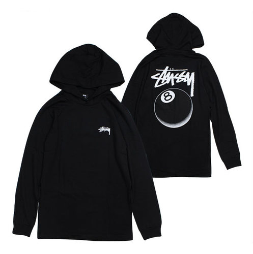 Stussy黑八球经典帽衫卫衣