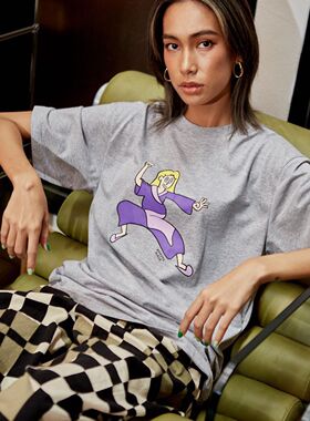 潮物Woo Auntys Haus Tina Fights Tee 功夫卡通印花情侣短袖T恤