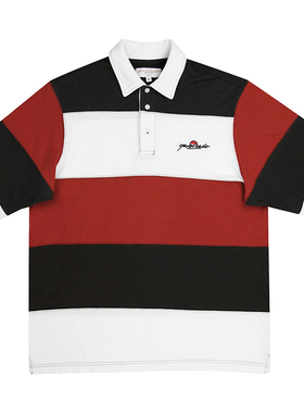 潮物Woo Yardsale Tee 刺绣复古粗条纹美式纯棉宽松T恤短袖Polo衫