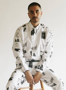 潮物Woo Fucking Awesome Cut Outs Shirt满印插画长袖情侣衬衫潮