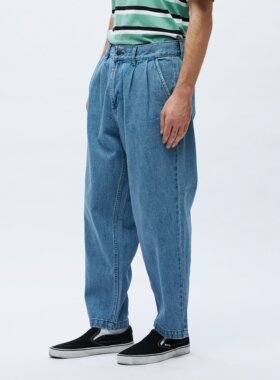 潮物Woo Obey Fubar Pleated Denim Pant 水洗宽松直筒牛仔长裤潮
