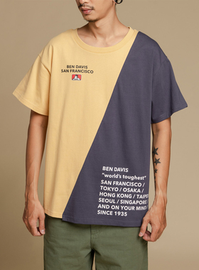 潮物Woo Ben Davis Tee 日版拼接撞色印花纯棉男女宽松短袖T恤潮