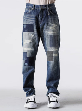 潮物Woo FDMTL Denim 25SS 拼接复古宽松休闲铃铛修身牛仔长裤潮