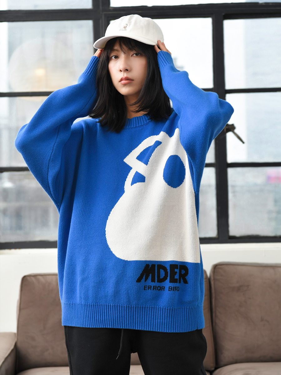 MindError针织提花长袖毛线衣