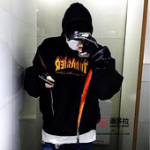 王一博同款 加绒连帽卫衣男女外套 Hoodie火焰帽衫 Thrasher Flame