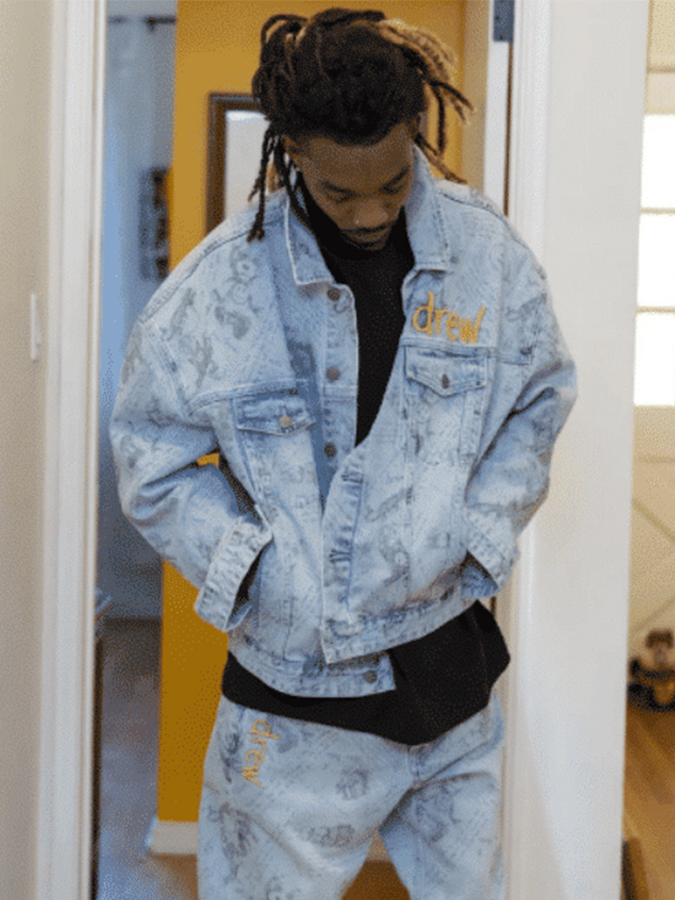 Drew House Idears Trucker Jacket 刺绣Logo满印牛仔夹克外套潮 男装 牛仔外套 原图主图