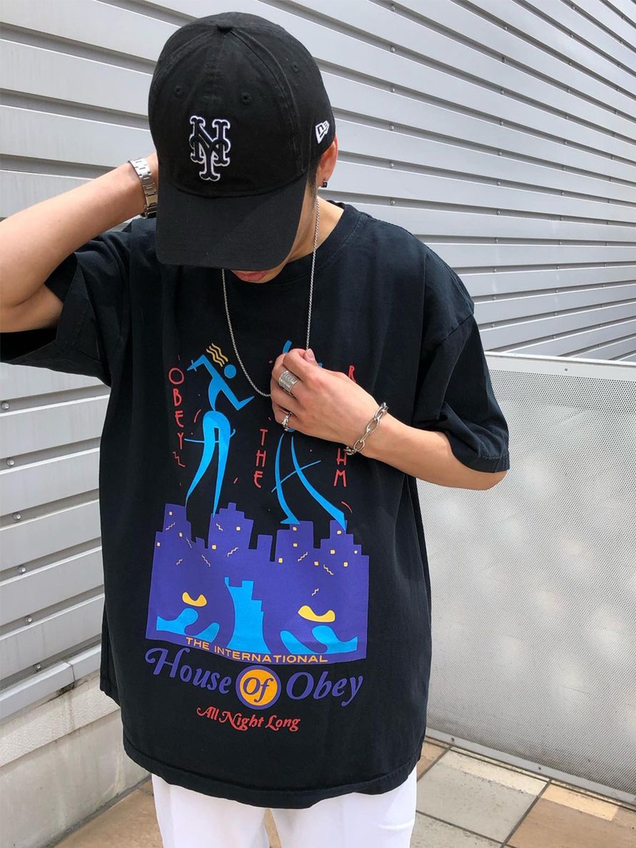 潮物Woo OBEY All Night Long Tee24夏舞蹈印花扎染情侣短袖T恤潮 男装 T恤 原图主图