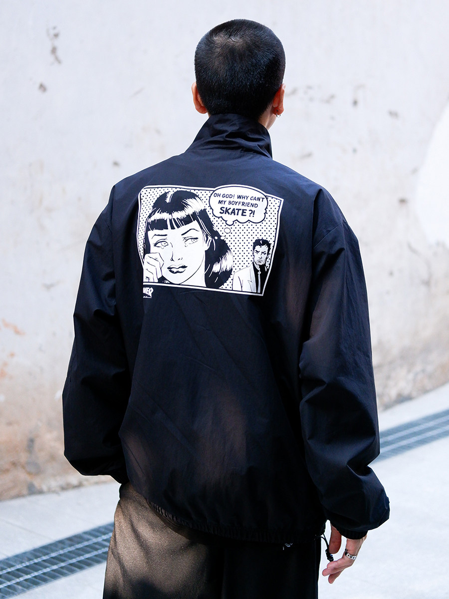 潮物Woo Thrasher Boyfriend Jacket 火焰漫画印花拉链情侣夹克潮