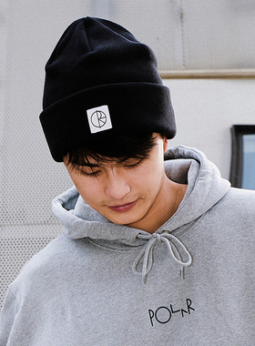 潮物Woo Polar Skate Co Double Fold Beani贴布针织折叠毛线冷帽