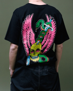 Tee 潮物Woo Snakebite 骷髅毒蛇印花情侣短袖 Stussy 中性风T恤潮