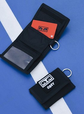潮物Woo Obey Takeover Tri Fold Walle 刺绣迷彩收纳三折零钱包