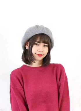 日本贝雷帽甜美纯色羊毛折叠便携