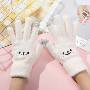可触屏手套冬季仿羊绒保暖手套加厚学生玩手机可爱暖萌防寒女士