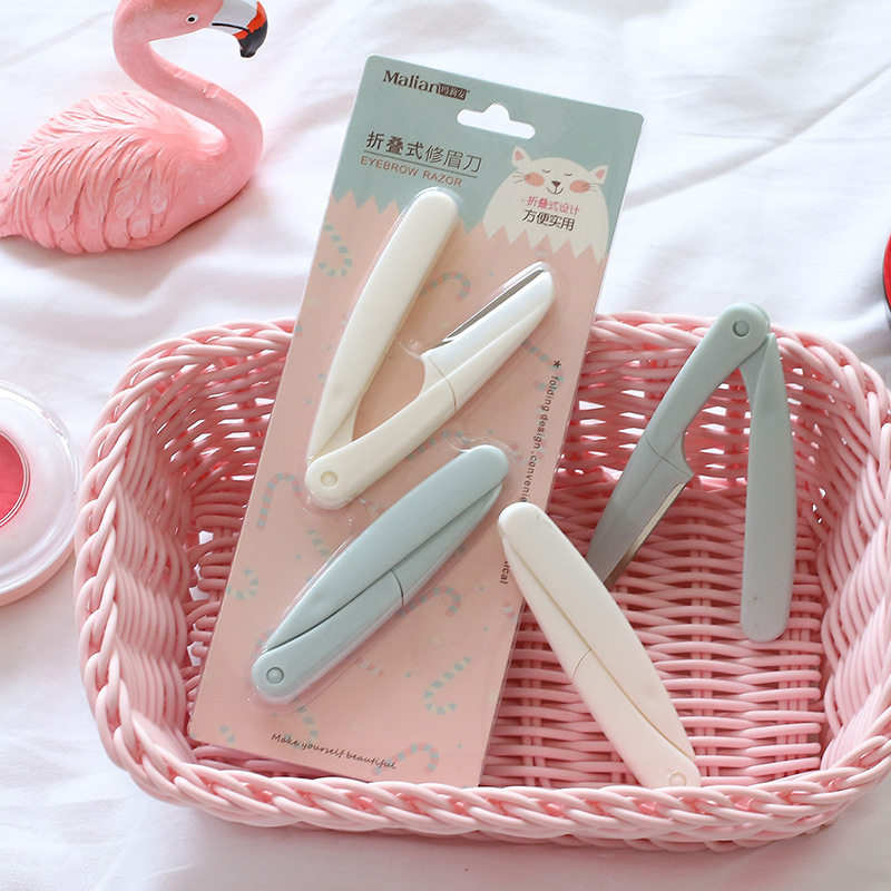 便携微距修眉刀女用折叠式刮眉刀初学者自然眉专业安全眉毛刀 2支