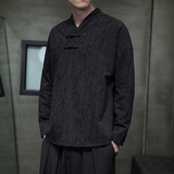 T920*风男士暗纹提花古风复古宽松棉长袖T恤禅服*P60，男装T恤，星座1516（原B303）