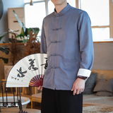 T916*风盘扣唐装立领古风坠感仿真丝衬衫禅服*P65，男装衬衫，星座1516（原B303）