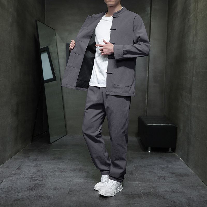 DY38* 风汉服唐装居士服内里抗皱长裤长袖棉麻加厚套装 *P95图片