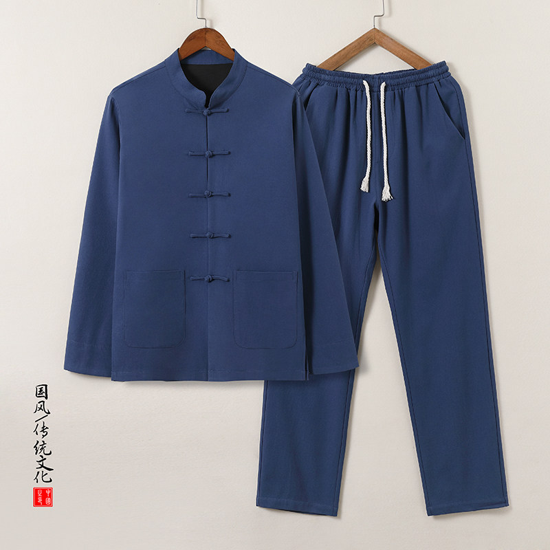 DY38*风汉服唐装居士服内里抗皱长裤长袖棉麻加厚套装*P95,男装休闲套装,星座1516（原B303）