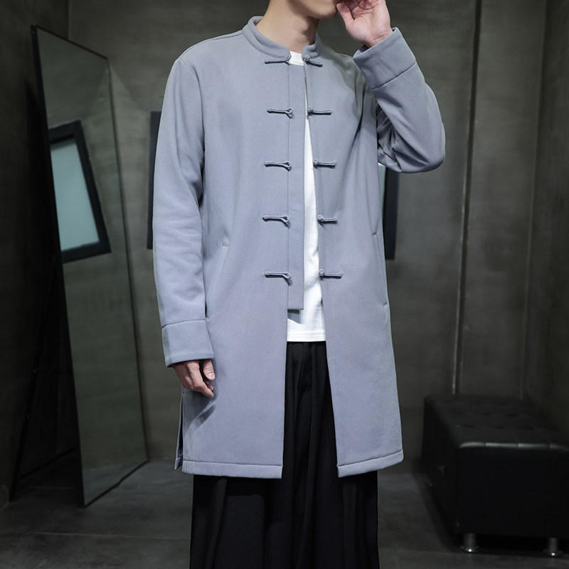 W208*风立领中长款风衣外套复古长衫禅服盘扣唐装*P95,男装风衣,星座1516（原B303）