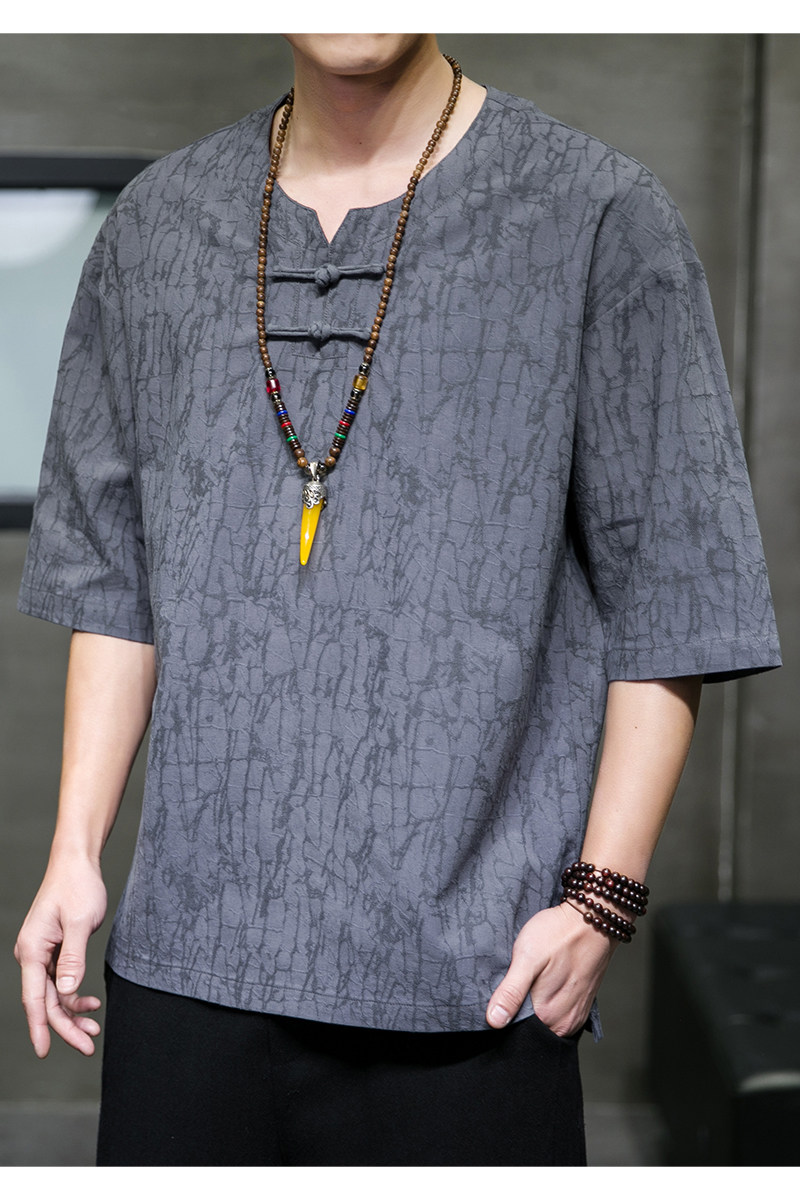T918*风提花暗纹古风禅服复古茶服中袖T恤男居仕服*P55,男装T恤,星座1516（原B303）