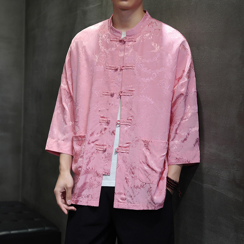 T919*风中袖立领衬衫龙凤纹复古唐装汉服新中式男装*P68,男装衬衫,星座1516（原B303）