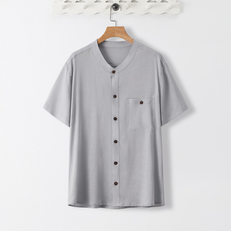 TS10*夏季风短袖立领纯色薄款凉感衬衫居仕服*P60,男装衬衫,星座1516（原B303）