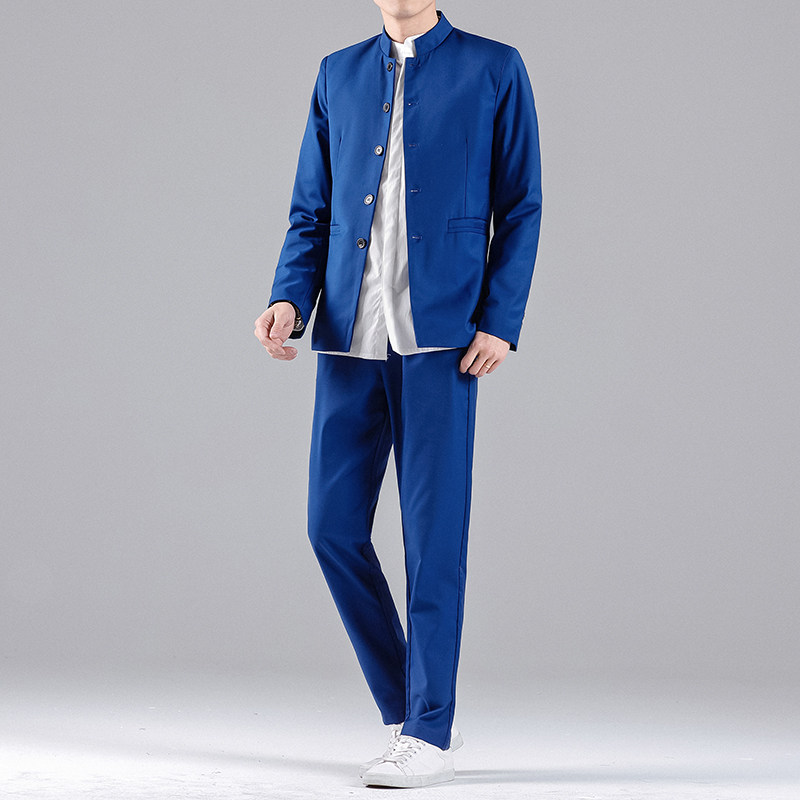 W205*男士立领修身纯色免烫多色表演服中山装两件套西服*P85,男装西服,星座1516（原B303）