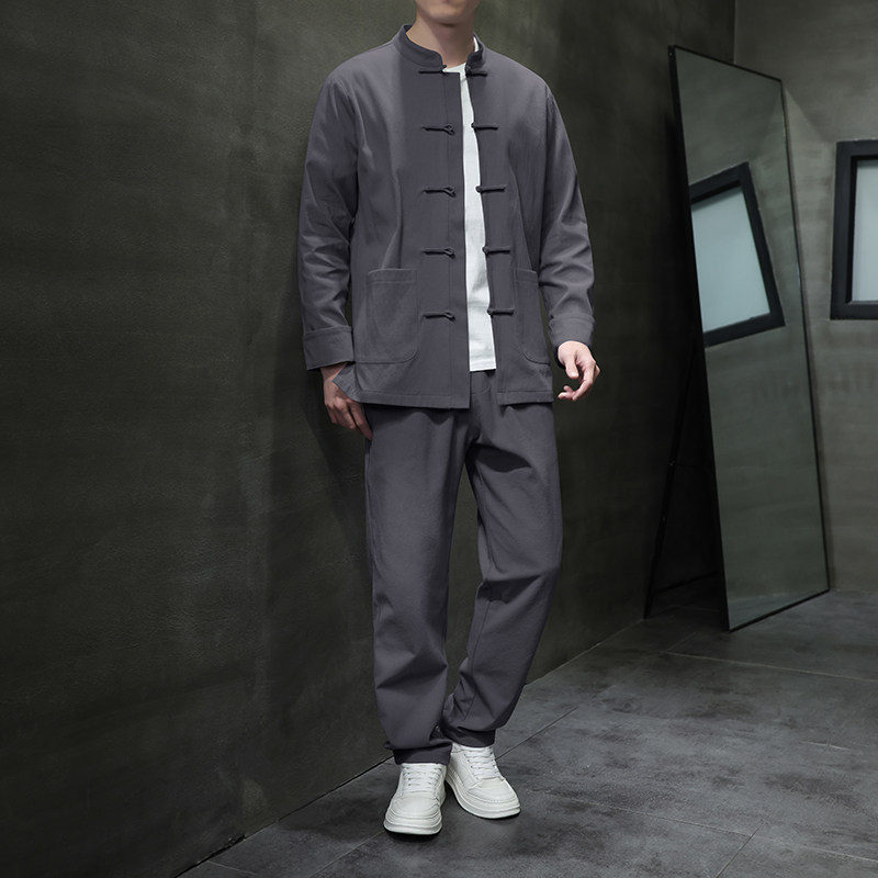 DY38*风汉服唐装居士服内里抗皱长裤长袖棉麻加厚套装*P95,男装休闲套装,星座1516（原B303）