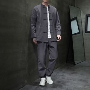 DY38* 风汉服唐装居士服内里抗皱长裤长袖棉麻加厚套装 *P95图片