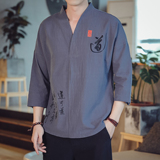 T89*夏季风禅服道字绣花棉麻中袖T恤男古风居士服*P45，男装T恤，星座1516（原B303）