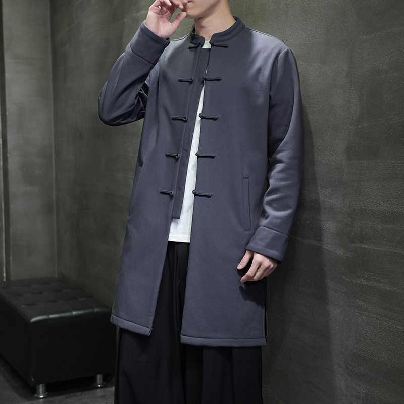 W208*风立领中长款风衣外套复古长衫禅服盘扣唐装*P95,男装风衣,星座1516（原B303）