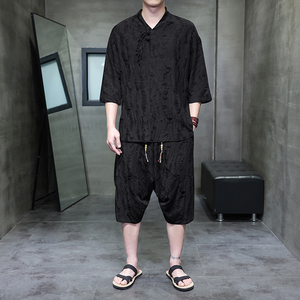 DY50* 风中袖唐装汉服宽松透气镂空复古潮流盘扣套装 *P75图片