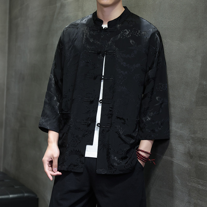 T919*风中袖立领衬衫龙凤纹复古唐装汉服新中式男装*P68,男装衬衫,星座1516（原B303）
