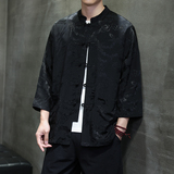 T919*风中袖立领衬衫龙凤纹复古唐装汉服新中式男装*P68，男装衬衫，星座1516（原B303）