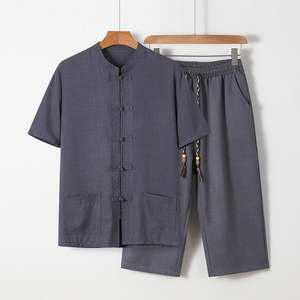 81676 * 风中老年男装夏汉服唐装居士服短袖衬衫套装 *P70图片